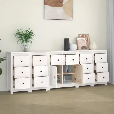 The Living Store Komoda bela 230x35x80 cm trdna borovina - Komoda