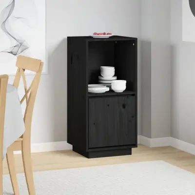 The Living Store Komoda črna 38x35x80 cm trdna borovina - Komoda