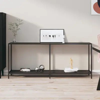 The Living Store Konzolna mizica črna 180x35x75,5 cm kaljeno steklo - Konzolna Mizica