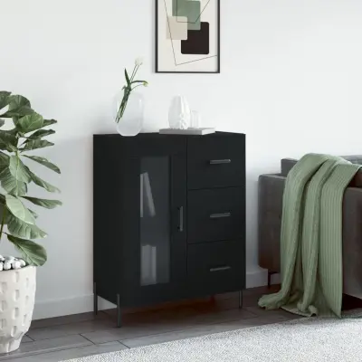 The Living Store Komoda črna 69,5x34x90 cm inženirski les - Komoda