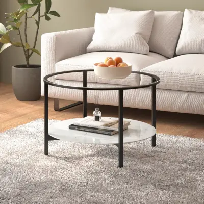 The Living Store Čajna mizica črna in bel marmor 70 cm kaljeno steklo - Čajna Mizica