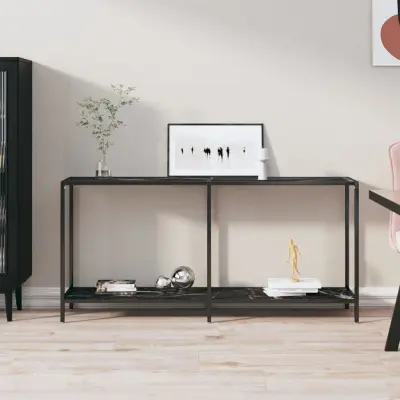 The Living Store Konzolna mizica črna 160x35x75,5 cm kaljeno steklo - Konzolna Mizica