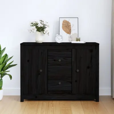 The Living Store Komoda črna 100x35x74 cm trdna borovina - Komoda