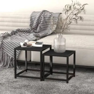 The Living Store Čajna mizica 2 kosa MDF črne barve - Čajna Mizica
