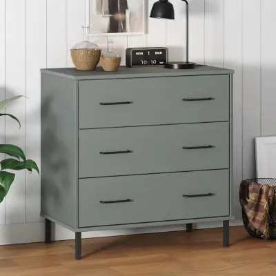 The Living Store Komoda s 3 predali siva 77x40x79,5 cm trden les OSLO - Komoda
