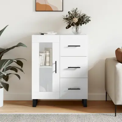 The Living Store Komoda visok sijaj bela 69,5x34x90 cm inženirski les - Komoda