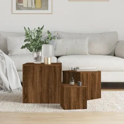 The Living Store Stranske mizice 3 kosi rjavi hrast inženirski les - Stranska Mizica