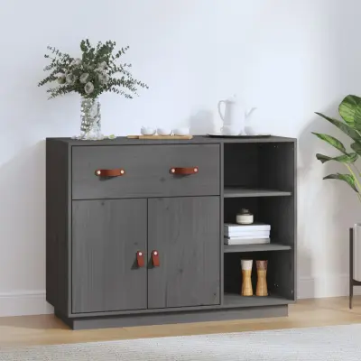 The Living Store Komoda siva 98,5x40x75 cm trdna borovina - Komoda