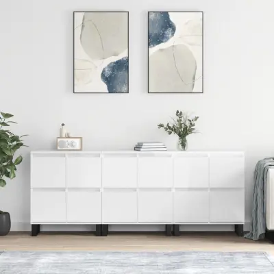 The Living Store Komode 3 kosi visok sijaj bele inženirski les - Komoda