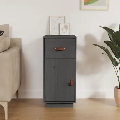 The Living Store Komoda siva 34x40x75 cm trdna borovina - Komoda