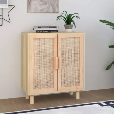 The Living Store Komoda rjava 60x30x70 cm trdna borovina in naravni ratan - Komoda