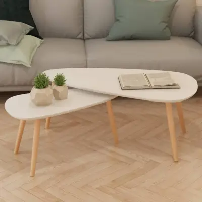 The Living Store Klubska mizica komplet 2 kosa iz masivne borovine bele barve - Klubska Mizica