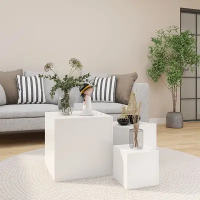 The Living Store Komplet stranskih mizic 3 kosi bele barve iverna plošča - Stranska Mizica