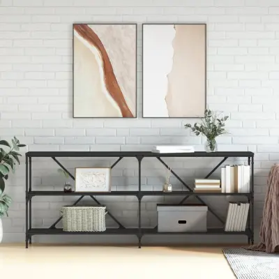 The Living Store Konzolna mizica črna 180x30x75 cm inženirski les in železo - Konzolna Mizica