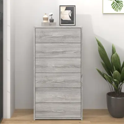 The Living Store Komoda s 6 predali siva sonoma 50x34x96 cm konstruiran les - Komoda