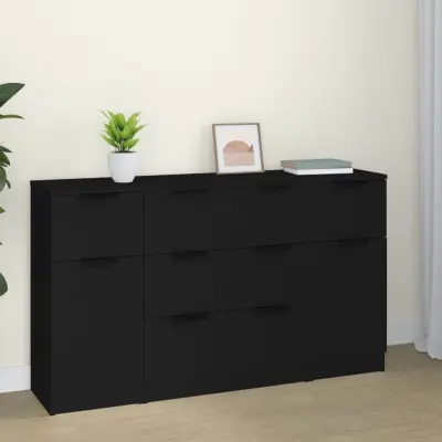 The Living Store Komplet komod 3-delni črn inženirski les - Komoda