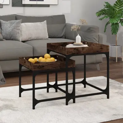 The Living Store Stranske mizice 2 kosa dimljen hrast inženirski les - Stranska Mizica
