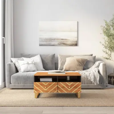 The Living Store Klubska mizica rjava in črna 80×54×40 cm trden mangov les - Klubska Mizica