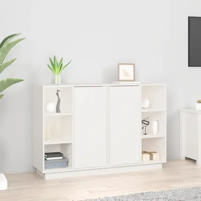 The Living Store Komoda bela 120x35x80 cm trdna borovina - Komoda