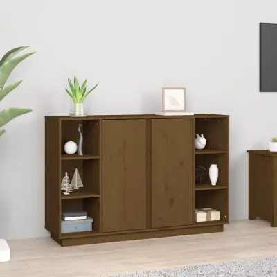 The Living Store Komoda medeno rjava 120x35x80 cm trdna borovina - Komoda