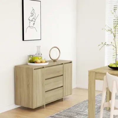 The Living Store Komoda s 3 predali sonoma hrast 120x41x75 cm iverna plošča - Komoda