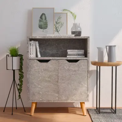 The Living Store Komoda betonsko siva 60x30x72 cm inženirski les - Komoda