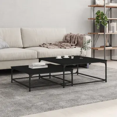 The Living Store Komplet klubskih mizic 2-delni črn inženirski les - Komplet Klubskih Mizic