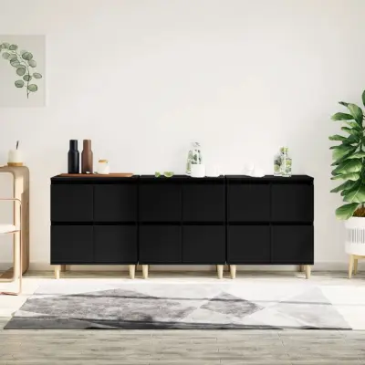 The Living Store Komoda 3 kosa črna 60x35x70 cm inženirski les - Komoda