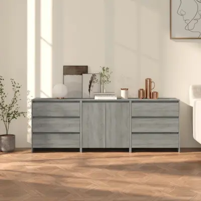 The Living Store 3-delna komoda siva sonoma iz inženirskega lesa - Komoda