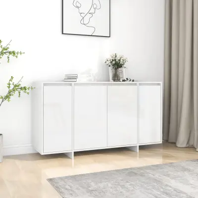 The Living Store Komoda visok sijaj bela 135x41x75 cm iverna plošča - Komoda