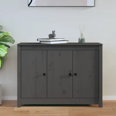 The Living Store Komoda siva 100x35x74 cm trdna borovina - Komoda