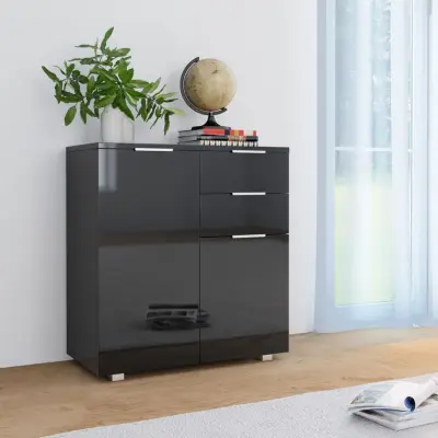 The Living Store Komoda visok sijaj črna 71x35x80 cm iverna plošča - Komoda
