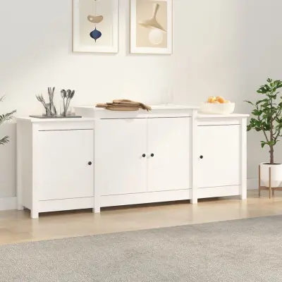 The Living Store Komoda bela 164x37x68 cm trdna borovina - Komoda