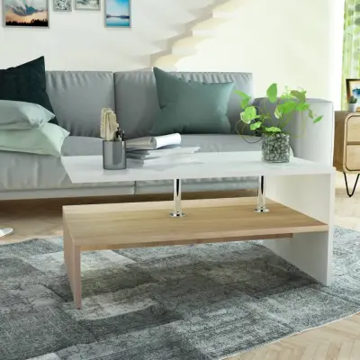 The Living Store Klubska mizica inženirski les 90x59x42 cm hrast in bela - Klubska Mizica
