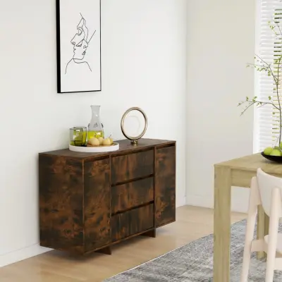 The Living Store Komoda s 3 predali dimljeni hrast 120x41x75 cm iverna plošča - Komoda