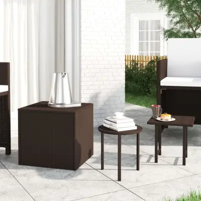 The Living Store Stranske mizice 3 kosi rjav poli ratan - Stranska Mizica