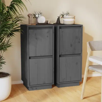 The Living Store Komoda 2 kosa siva 31,5x34x75 cm trdna borovina - Komoda