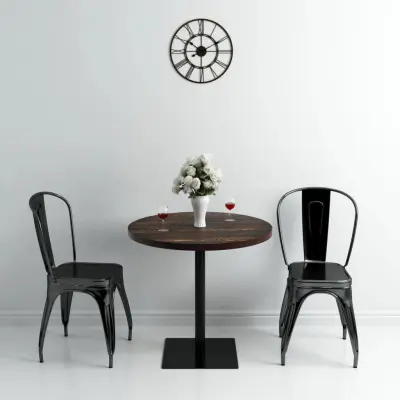 The Living Store Bistro miza mediapan in jeklo okrogla 80x75 cm temna jesenovina - Jedilna Miza