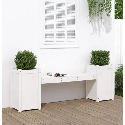 The Living Store Klop z visoko gredo bela 180x36x63 cm trdna borovina - Klop Z Visoko Gredo