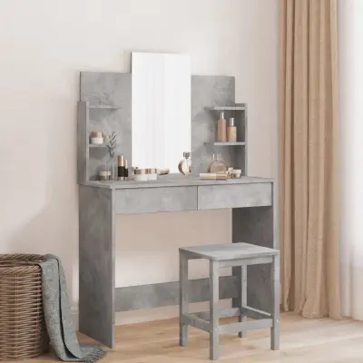 The Living Store Toaletna mizica z ogledalom betonsko siva 96x39x142 cm - Toaletna Mizica
