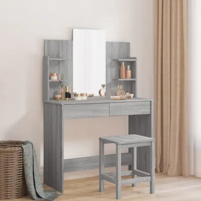 The Living Store Toaletna mizica z ogledalom siva sonoma 96x39x142 cm - Toaletna Mizica