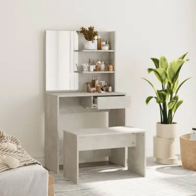 The Living Store Toaletna mizica komplet betonsko sive barve 74,5x40x141 cm - Komplet Toaletnih Mizic