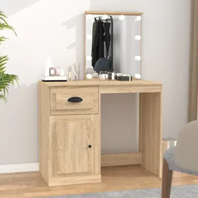The Living Store Toaletna mizica z LED lučmi sonoma hrast 90x50x132,5cm inž. les - Toaletna Mizica