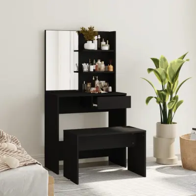 The Living Store Toaletna mizica komplet črna 74,5x40x141 cm - Komplet Toaletnih Mizic