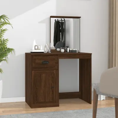 The Living Store Toaletna mizica z ogledalom rjav hrast 90x50x132,5 cm inž. les - Toaletna Mizica