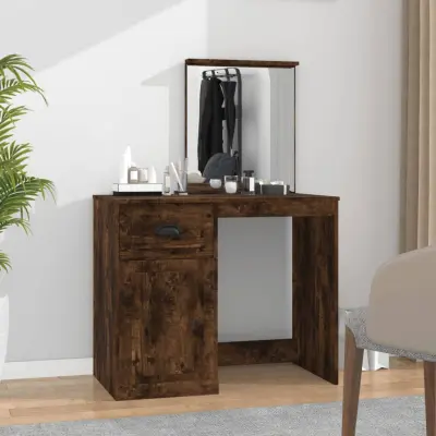 The Living Store Toaletna mizica z ogledalom dimljen hrast 90x50x132,5 cm les - Toaletna Mizica