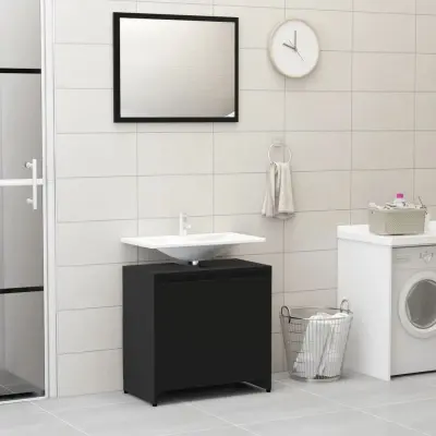The Living Store Kopalniško pohištvo črno iverna plošča - Komplet Kopalniškega Pohištva