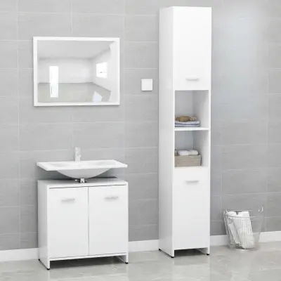 The Living Store Kopalniško pohištvo 3 kosi bele barve iverna plošča - Komplet Kopalniškega Pohištva