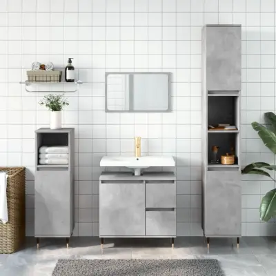 The Living Store Kopalniško pohištvo 3 kosa betonsko sive barve konstruiran les - Komplet Kopalniškega Pohištva