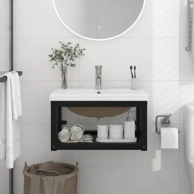 The Living Store Okvir umivalnika z vgradnim umivalnikom črno železo - Okvir Umivalnika Z Umivalnikom
